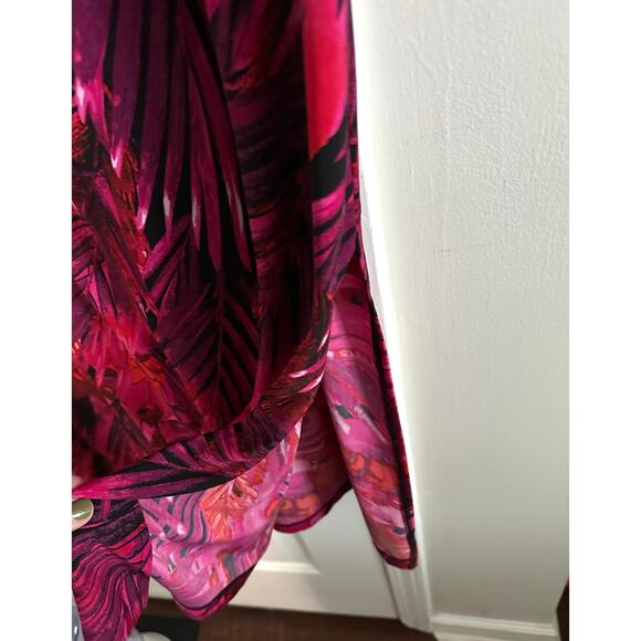 BOB MACKIE Wearable Art Slinky Pink Palm Print Dress Resort Tropical - Sz S - Picture 4 of 6